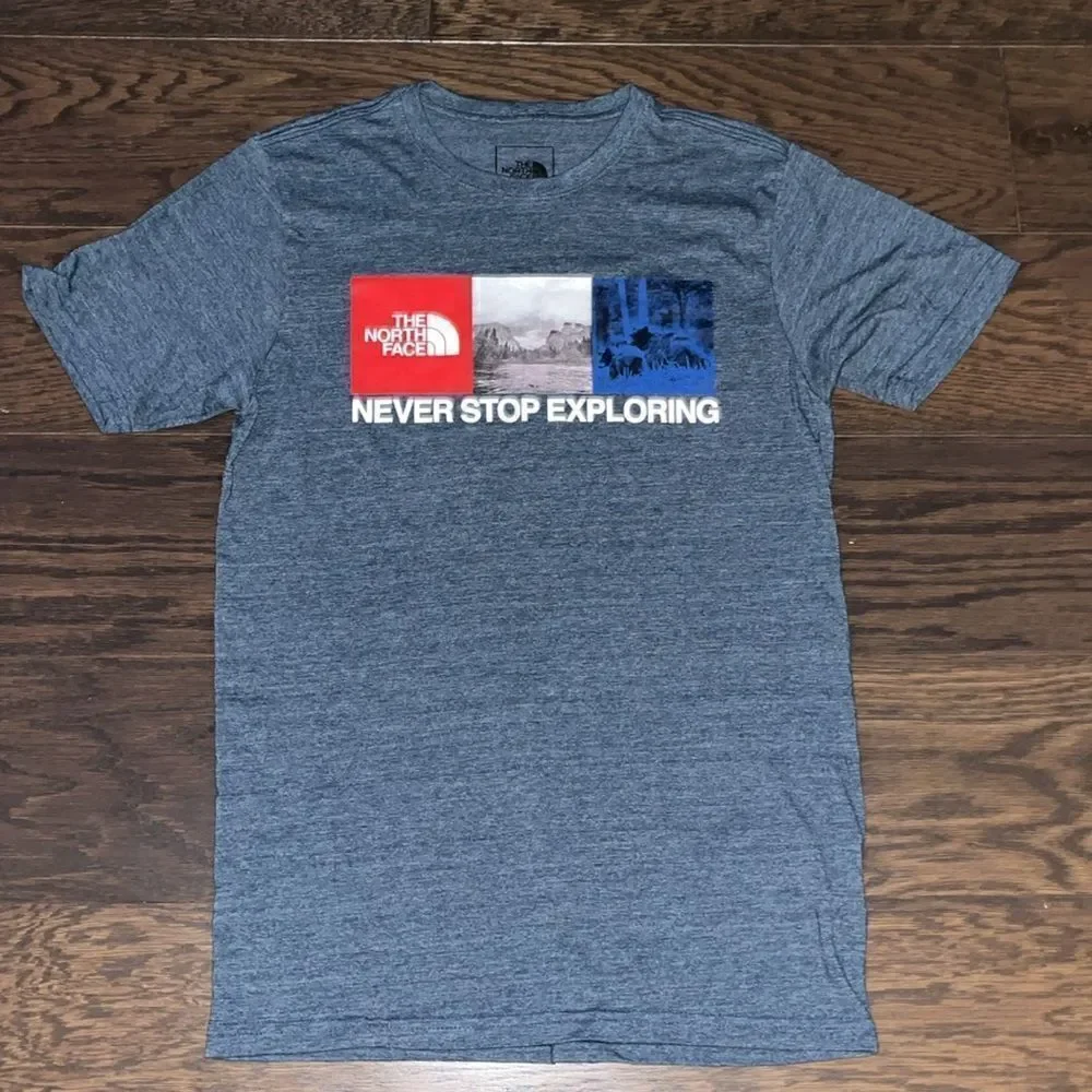 The North Face half dome Print Logo T-Shirt heather blu trail hike Mens T shirt